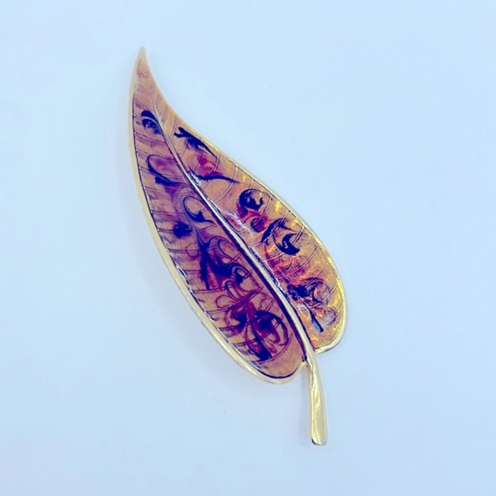 Vintage Enamel Leaf Brooch